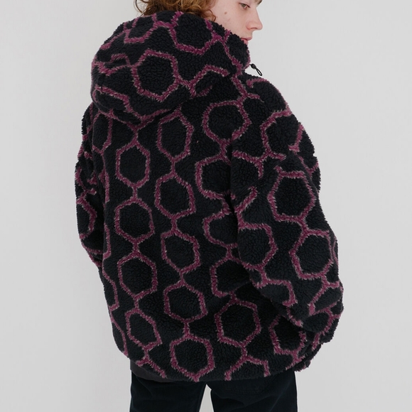NWT Levi's Keiko Caviar Black/Purple Geometric Cozy Sherpa Half Zip Hoodie L - Picture 3 of 11